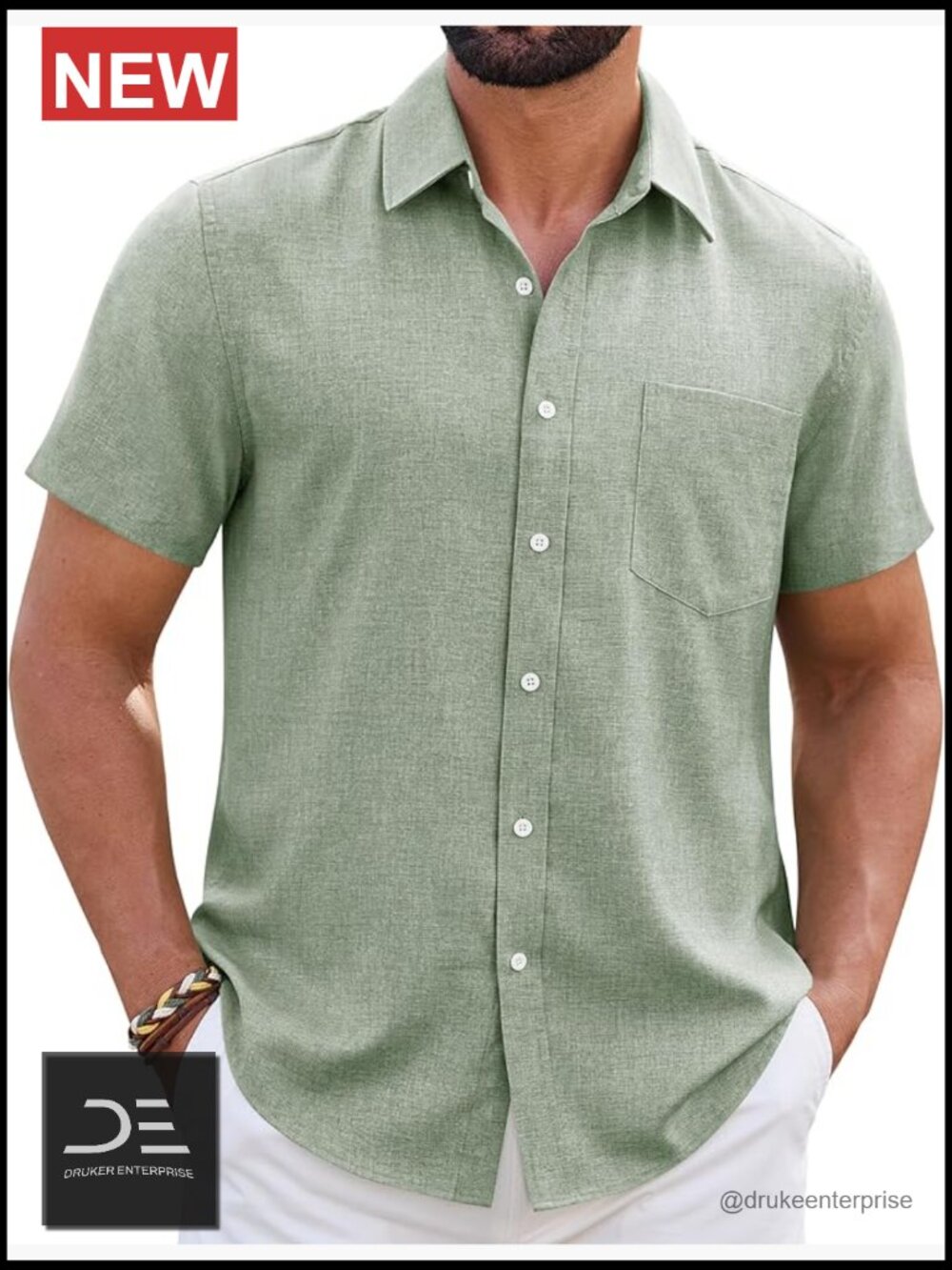 Linen Short Sleeve Button Down Shirt Summer Casual Beach Wrinkle Free